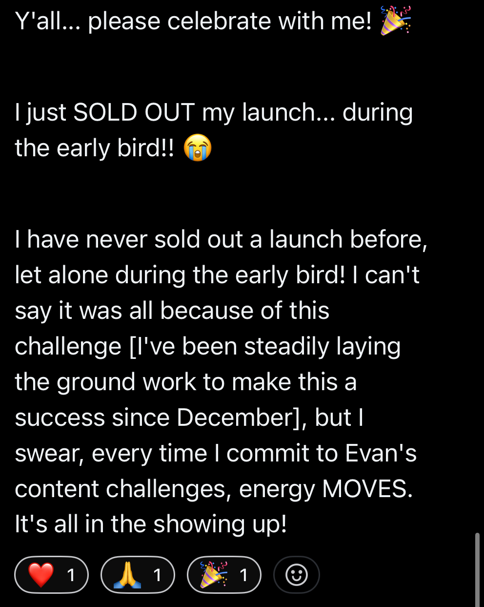 Result from Unhinged & Locked In participant